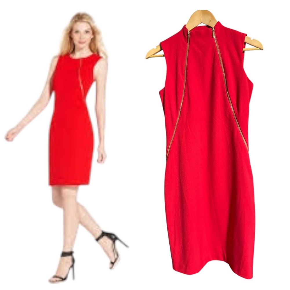 CALVIN KLEIN red sheath dress gold zippers
Size 2
